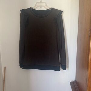 Doe & Rae black distressed sweatshirt with ruffle detail 100% cotton